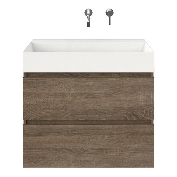 Westkapelle badmeubel 80 cm eiken donker met keramische Marken wastafel wit mat, zonder kraangat