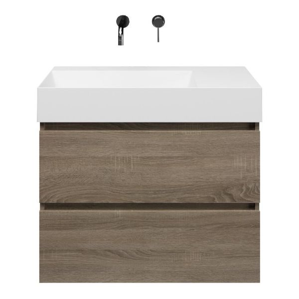 Westkapelle badmeubel 80 cm eiken donker met keramische Marken wastafel links wit glans, zonder kraangat