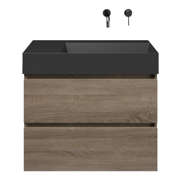 Westkapelle badmeubel 80 cm eiken donker met keramische Marken wastafel rechts zwart mat, zonder kraangat