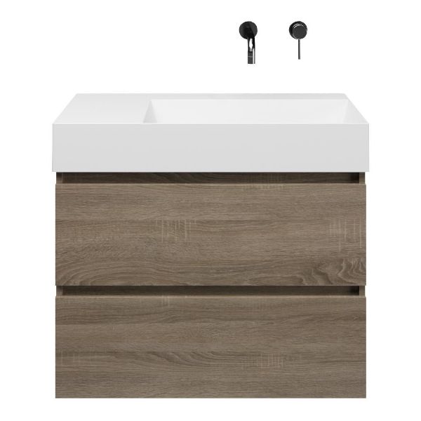 Westkapelle badmeubel 80 cm eiken donker met keramische Marken wastafel rechts wit glans, zonder kraangat