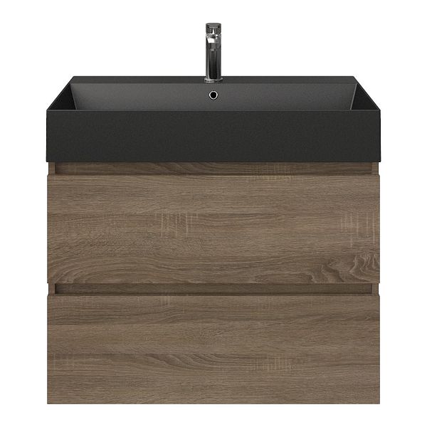 Westkapelle badmeubel 80 cm eiken donker met keramische Marken wastafel zwart mat, 1 kraangat