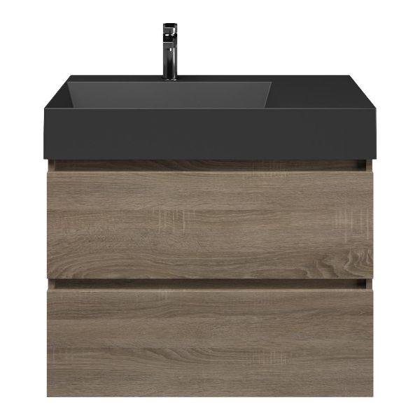 Westkapelle badmeubel 80 cm eiken donker met keramische Marken wastafel links zwart mat, 1 kraangat