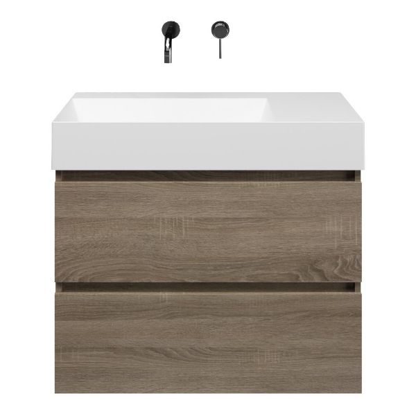 Westkapelle badmeubel 80 cm eiken donker met keramische Marken wastafel links wit mat, zonder kraangat