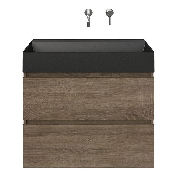 Westkapelle badmeubel 80 cm eiken donker met keramische Marken wastafel zwart mat, zonder kraangat