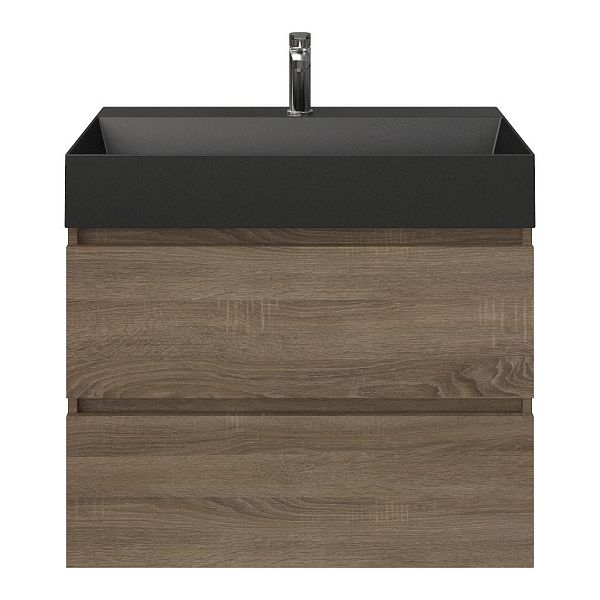 Westkapelle badmeubel 80 cm eiken donker met keramische Marken wastafel zwart mat, 1 kraangat