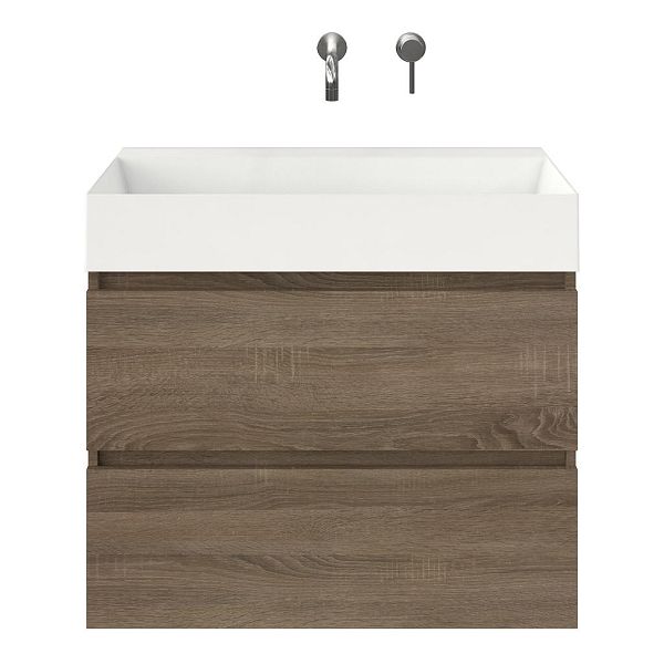 Westkapelle badmeubel 80 cm eiken donker met keramische Marken wastafel wit glans, zonder kraangat
