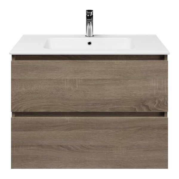 Westkapelle badmeubel 80 cm eiken donker met keramische Quadra wastafel wit glans