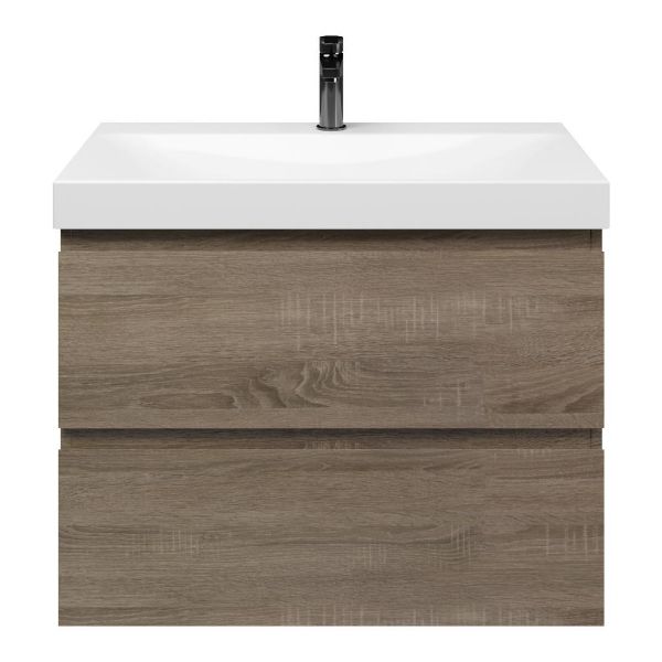 Westkapelle badmeubel 80 cm eiken donker met keramische Rockanje wastafel wit glans, 1 kraangat
