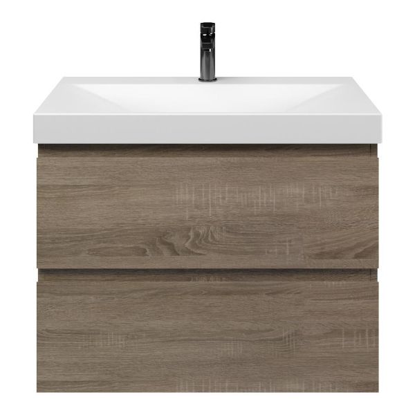 Westkapelle badmeubel 80 cm eiken donker met keramische Rockanje wastafel wit mat, 1 kraangat
