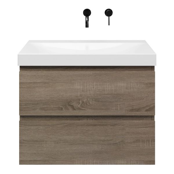 Westkapelle badmeubel 80 cm eiken donker met keramische Rockanje wastafel wit glans, zonder kraangat