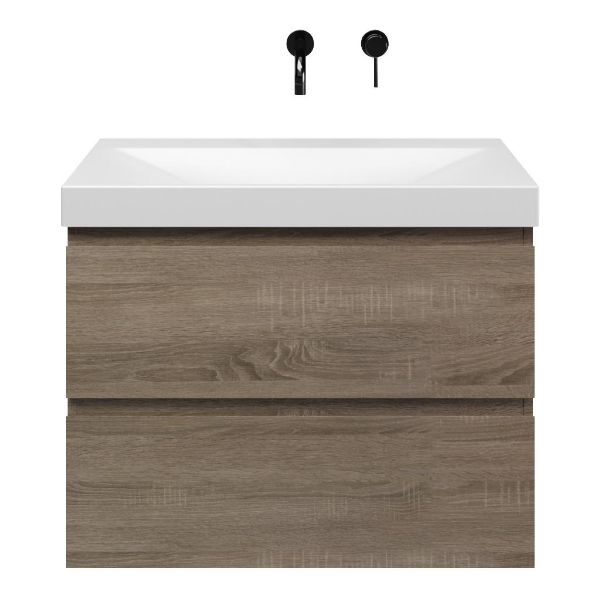 Westkapelle badmeubel 80 cm eiken donker met keramische Rockanje wastafel wit mat, zonder kraangat