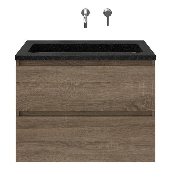 Westkapelle badmeubel 80 cm eiken donker met natuurstenen Square wastafel shanxi black