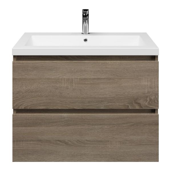 Westkapelle badmeubel 80 cm eiken donker met polystone Cadzand wastafel wit mat