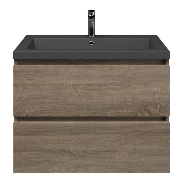 Westkapelle badmeubel 80 cm eiken donker met polystone Cadzand wastafel grijs mat