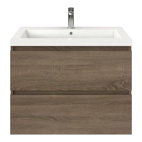 Westkapelle badmeubel 80 cm eiken donker met polystone Cadzand wastafel wit glans, 1 kraangat, 62 cm hoog