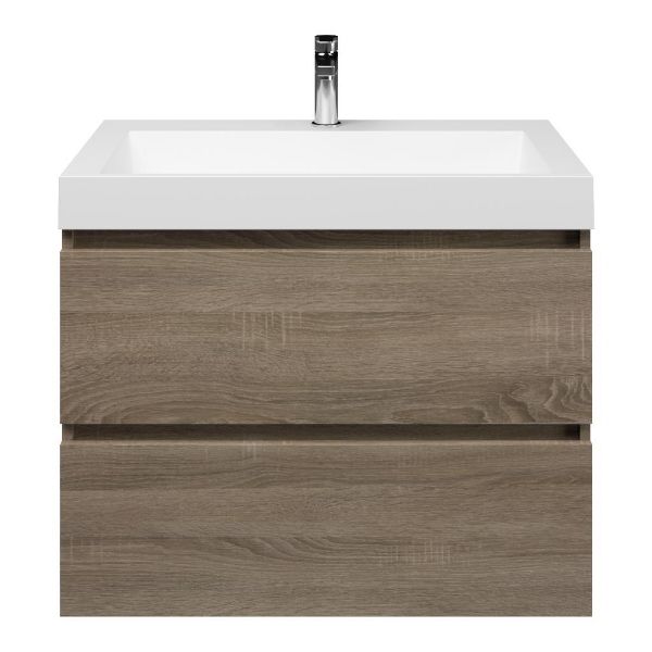 Westkapelle badmeubel 80 cm eiken donker met polystone Haamstede wastafel wit mat, 1 kraangat