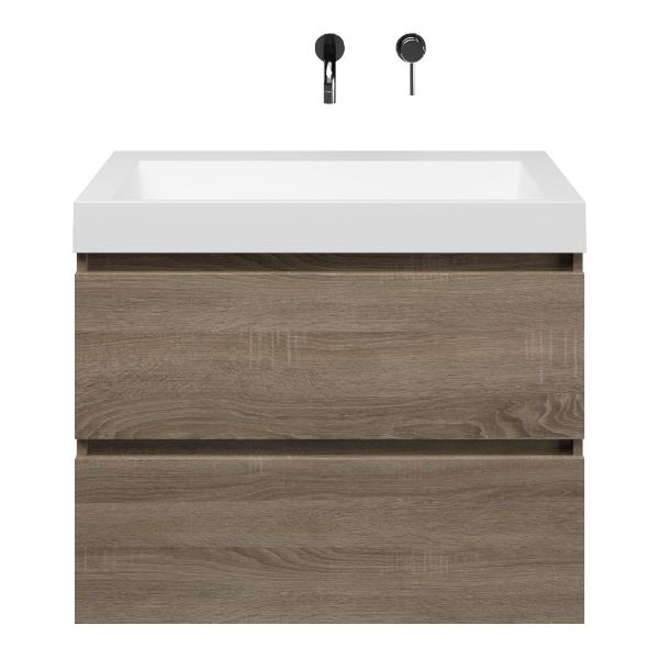 Westkapelle badmeubel 80 cm eiken donker met polystone Haamstede wastafel wit mat, zonder kraangat