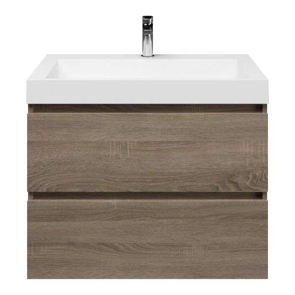 Westkapelle badmeubel 80 cm eiken donker met polystone Haamstede wastafel wit glans, 1 kraangat