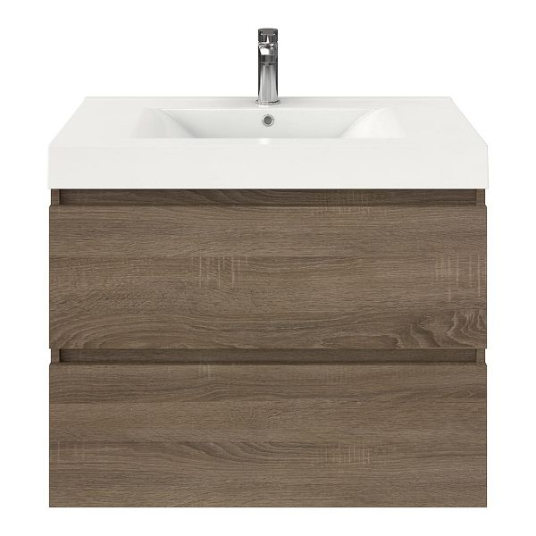 Westkapelle badmeubel 80 cm eiken donker met polystone Wave wastafel wit glans