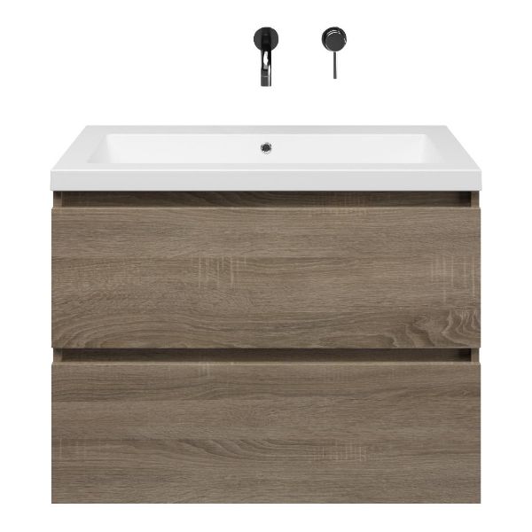 Westkapelle badmeubel 80 cm eiken donker met quartz Cadzand-Q wastafel wit mat