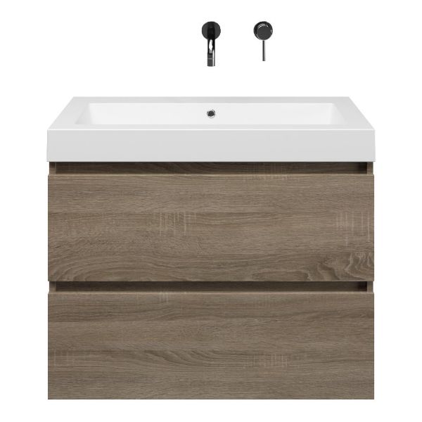 Westkapelle badmeubel 80 cm eiken donker met quartz Cadzand-Q wastafel wit mat