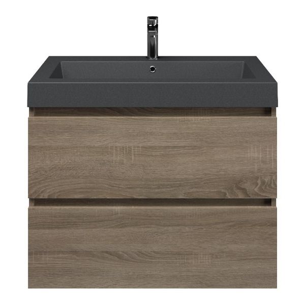 Westkapelle badmeubel 80 cm eiken donker met quartz Cadzand-Q wastafel grijs mat, 1 kraangat