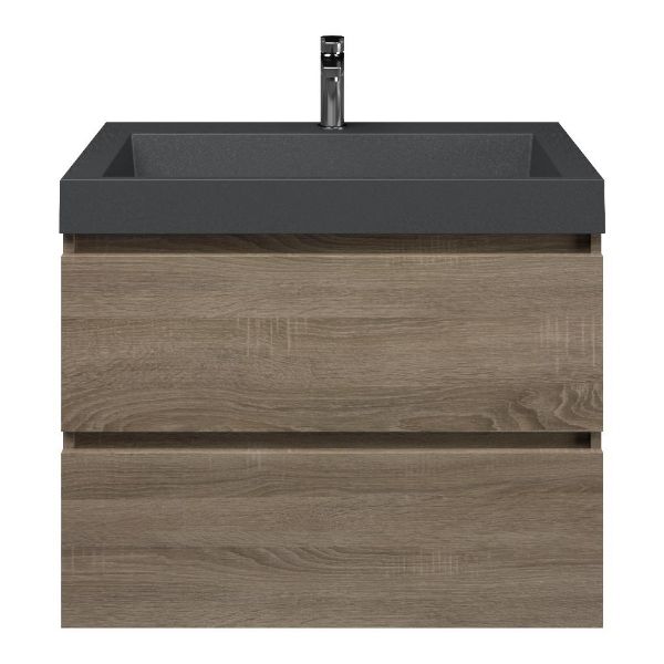 Westkapelle badmeubel 80 cm eiken donker met quartz Haamstede-q wastafel grijs mat, 1 kraangat