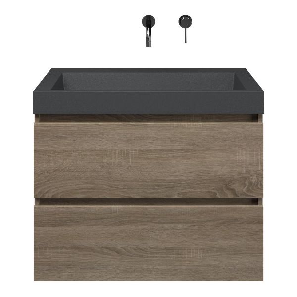 Westkapelle badmeubel 80 cm eiken donker met quartz Haamstede-q wastafel grijs mat, zonder kraangat