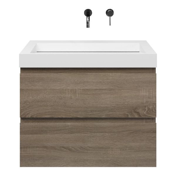 Westkapelle badmeubel 80 cm eiken donker met solid surface Solid wastafel wit glans