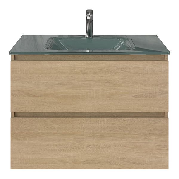Westkapelle badmeubel 80 cm eiken licht met glazen Glass wastafel zilvergrijs