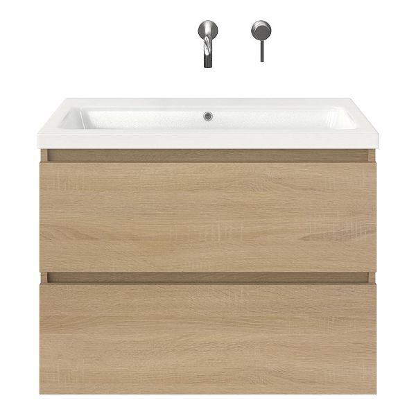 Westkapelle badmeubel 80 cm eiken licht met keramische Dishoek wastafel wit glans, zonder kraangat