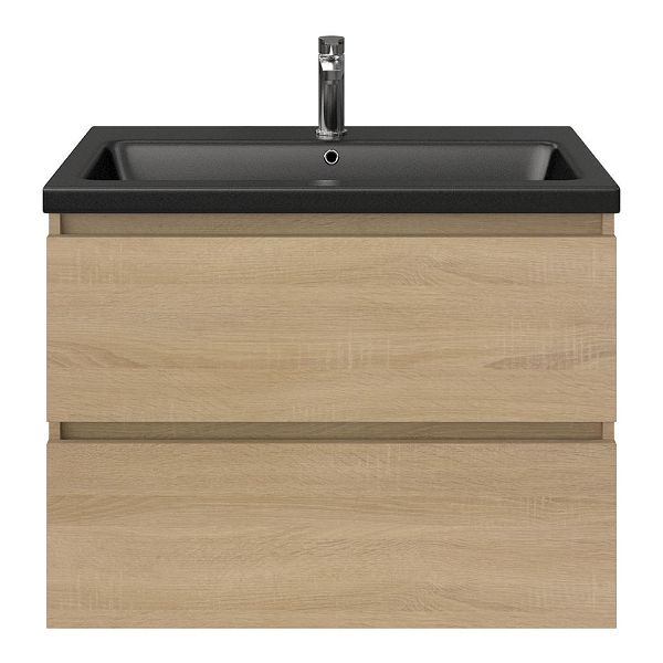 Westkapelle badmeubel 80 cm eiken licht met keramische Dishoek wastafel zwart mat, 1 kraangat
