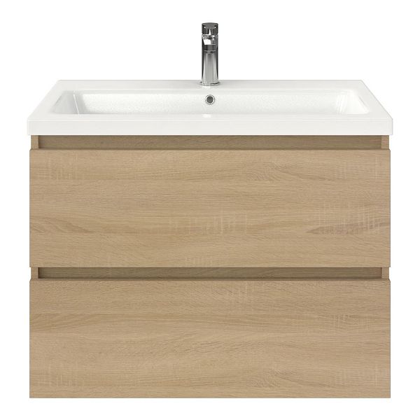 Westkapelle badmeubel 80 cm eiken licht met keramische Dishoek wastafel wit glans, 1 kraangat