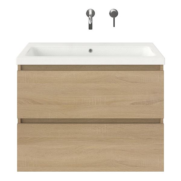 Westkapelle badmeubel 80 cm eiken licht met keramische Dishoek wastafel wit mat, zonder kraangat