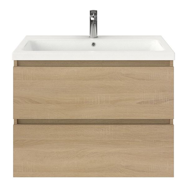 Westkapelle badmeubel 80 cm eiken licht met keramische Dishoek wastafel wit mat, 1 kraangat