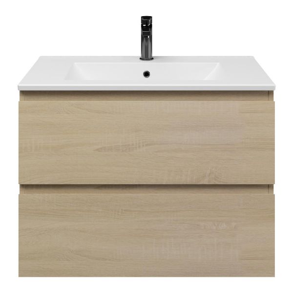 Westkapelle badmeubel 80 cm eiken licht met keramische Huisduinen wastafel wit mat