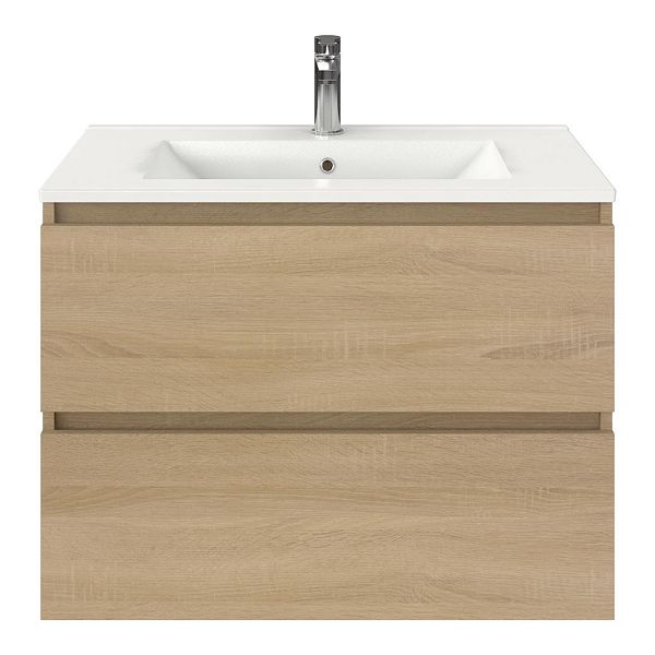 Westkapelle badmeubel 80 cm eiken licht met keramische Huisduinen wastafel wit glans