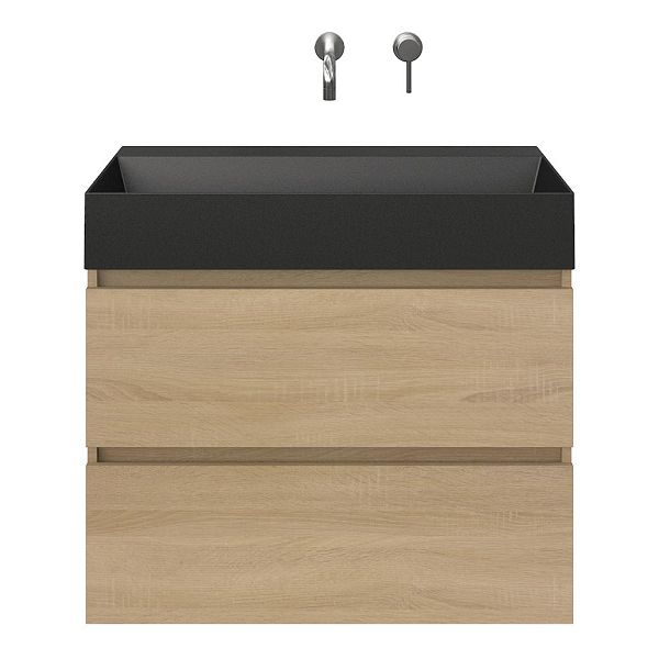 Westkapelle badmeubel 80 cm eiken licht met keramische Marken wastafel zwart mat, zonder kraangat