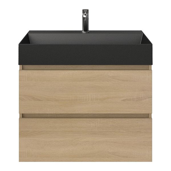 Westkapelle badmeubel 80 cm eiken licht met keramische Marken wastafel zwart mat, 1 kraangat