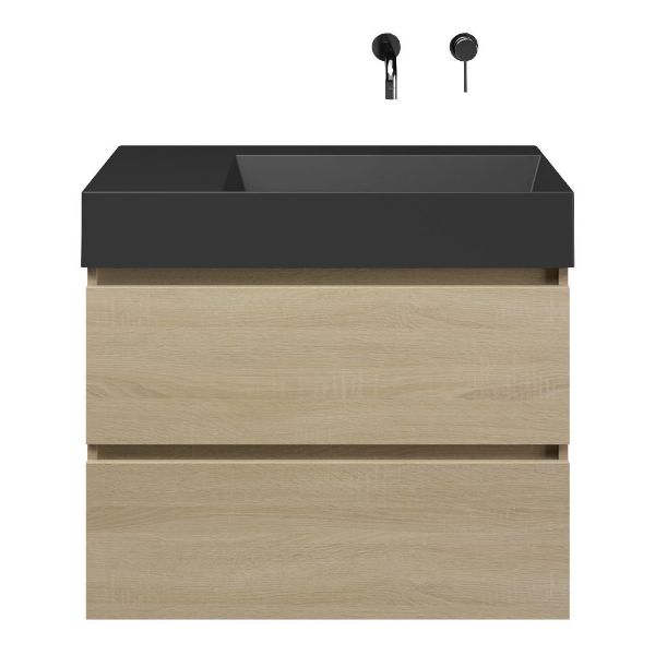 Westkapelle badmeubel 80 cm eiken licht met keramische Marken wastafel rechts zwart mat, zonder kraangat