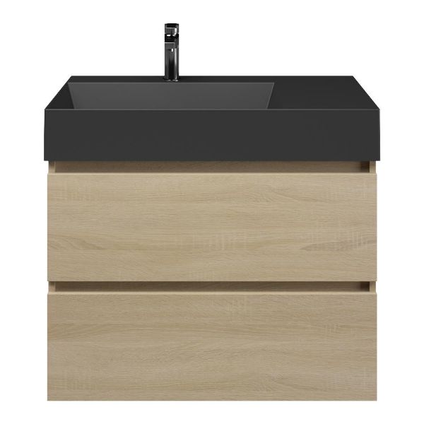 Westkapelle badmeubel 80 cm eiken licht met keramische Marken wastafel links zwart mat, 1 kraangat
