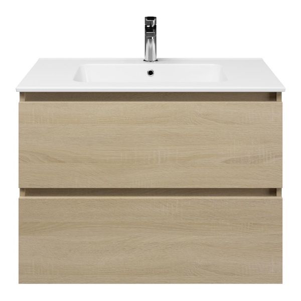 Westkapelle badmeubel 80 cm eiken licht met keramische Quadra wastafel wit glans
