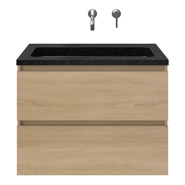 Westkapelle badmeubel 80 cm eiken licht met natuurstenen Square wastafel shanxi black