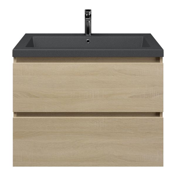 Westkapelle badmeubel 80 cm eiken licht met polystone Cadzand wastafel grijs mat