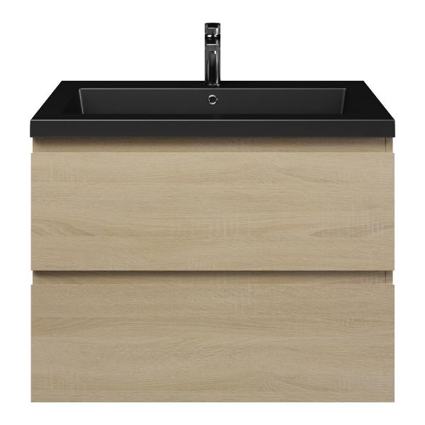 Westkapelle badmeubel 80 cm eiken licht met polystone Cadzand wastafel zwart mat, 1 kraangat