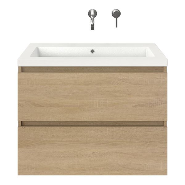 Westkapelle badmeubel 80 cm eiken licht met polystone Cadzand wastafel wit glans, zonder kraangat, 62 cm hoog