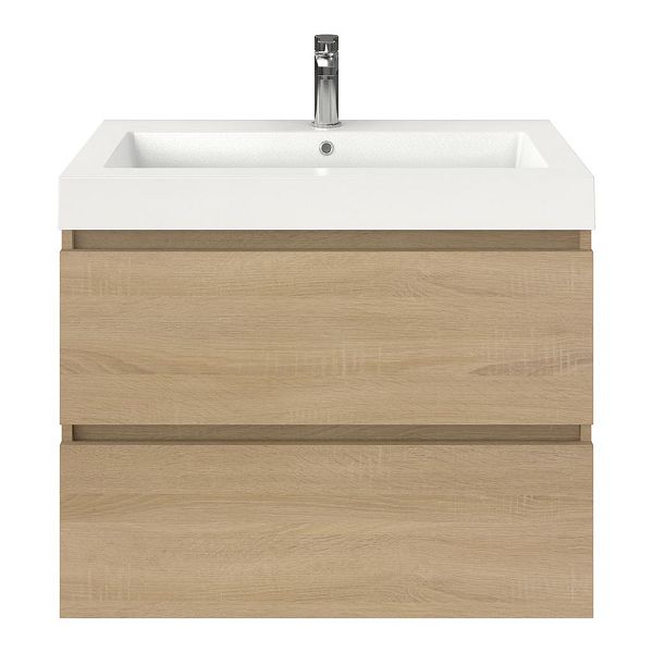 Westkapelle badmeubel 80 cm eiken licht met polystone Cadzand wastafel wit glans, 1 kraangat, 66 cm hoog