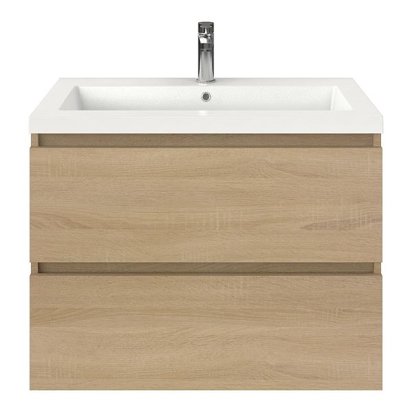 Westkapelle badmeubel 80 cm eiken licht met polystone Cadzand wastafel wit glans, 1 kraangat, 62 cm hoog