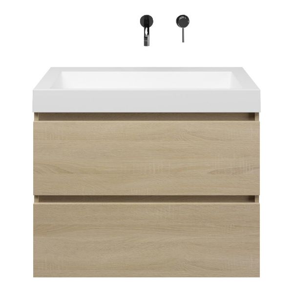 Westkapelle badmeubel 80 cm eiken licht met polystone Haamstede wastafel wit mat, zonder kraangat