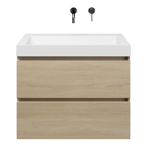 Westkapelle badmeubel 80 cm eiken licht met polystone Haamstede wastafel wit glans, zonder kraangat